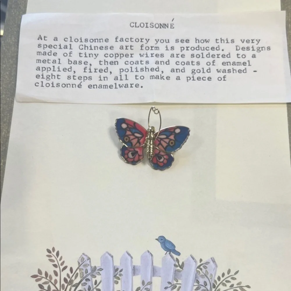 Cloisonné Butterfly Brooch - Red and Blue